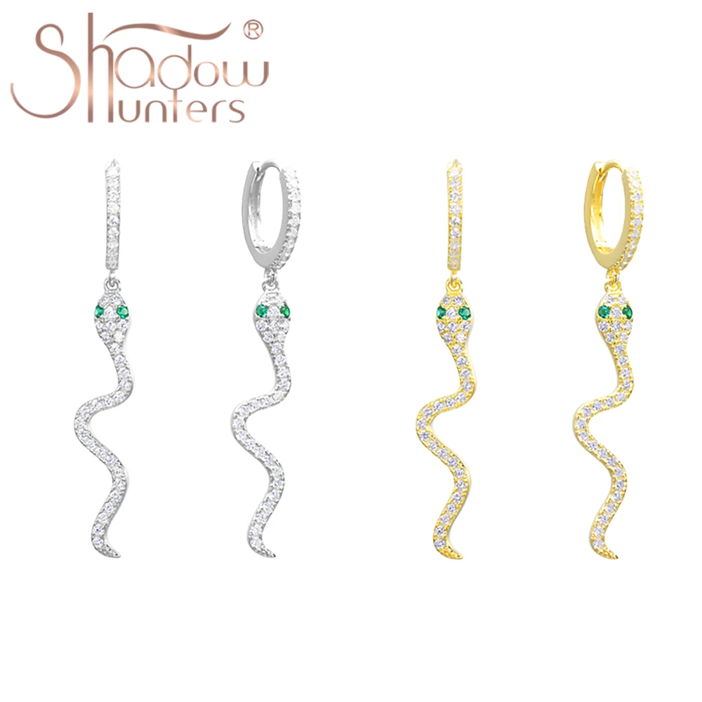 

925 Sterling Snake Dangle Huggies Drop Hoop Earrings Full Zircon Real Gold Plated Vintage Fashion Animal Earring Boho Rock Punk