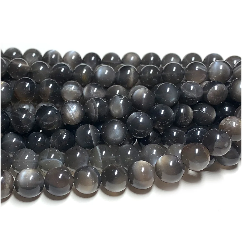 Veemake Natural Black Moonstone Flash Light Round Loose Ball Beads 08089