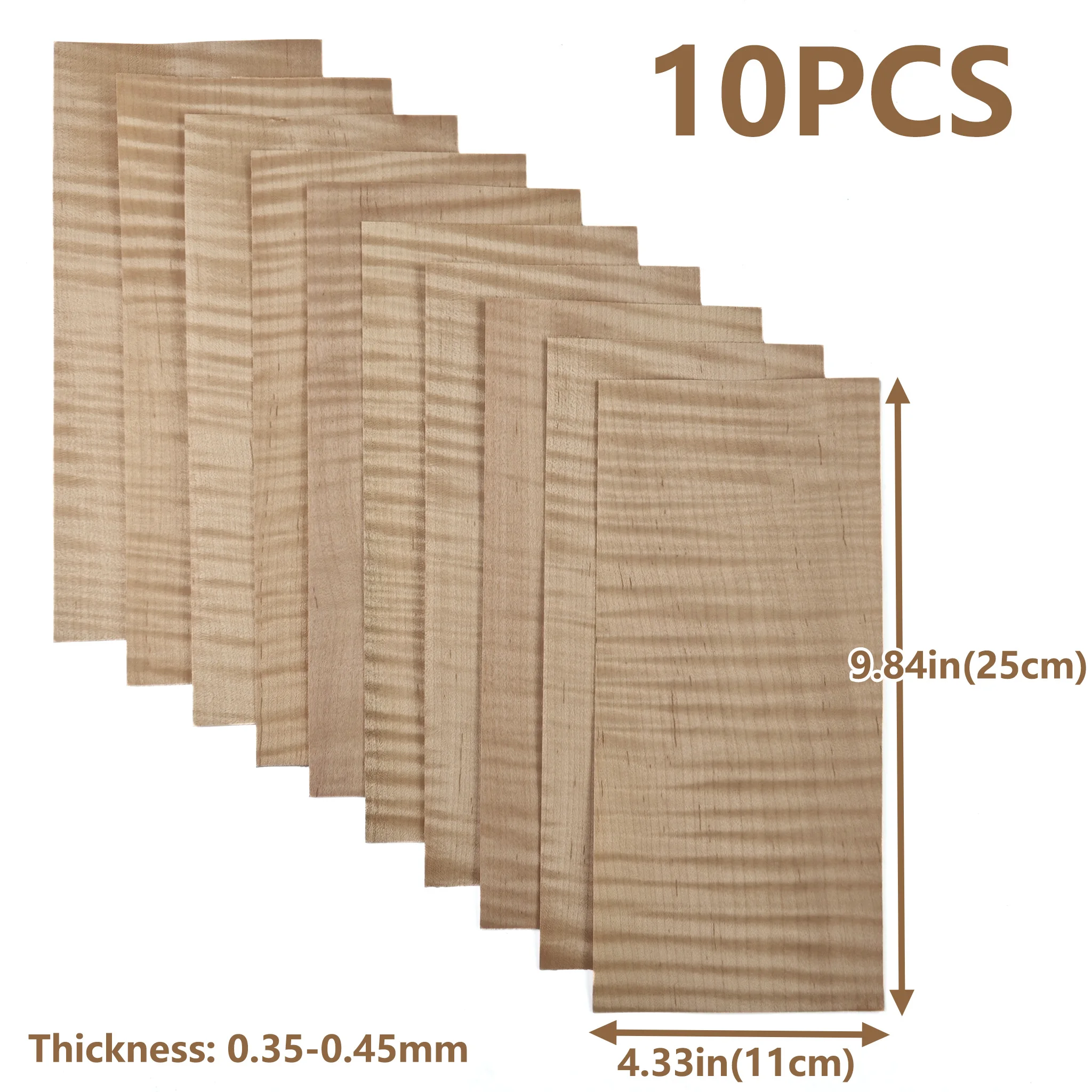 10pcs 25x11cm Natural Curly Maple Veneer Sheets for Inlay Art Guitar Speakers  Frame Making DIY Woodworkong