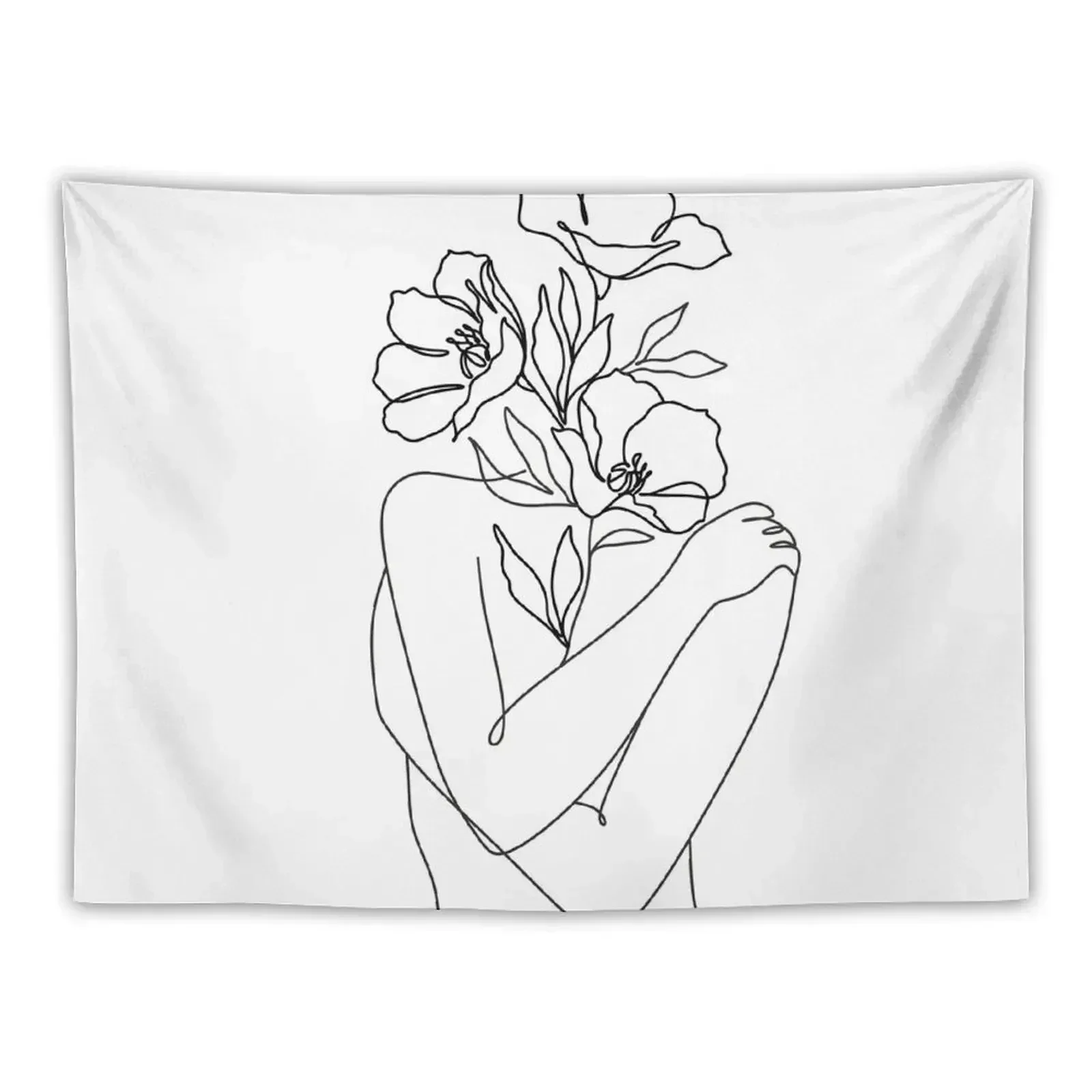 

Flowers grow out Line Art Print. Woman With Flowers. Nude Line Art. Tapestry Wall Decor Hanging Home Decor Accessories Tapestry