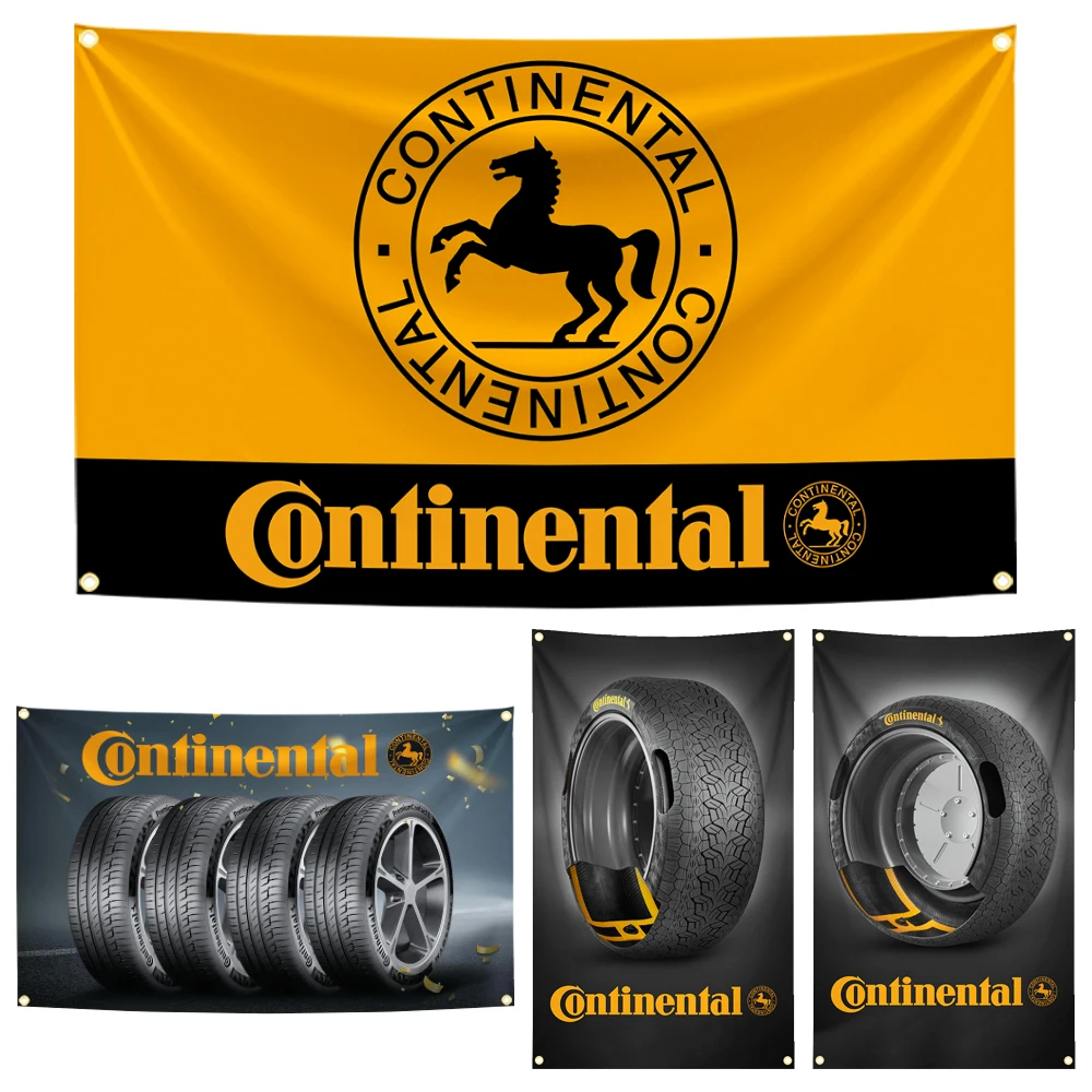 90x150cm Continentals Tyres Racing Car Flag Tapestry Polyester Digital Printing Banner for Garage Wall Art Out Door Decoration