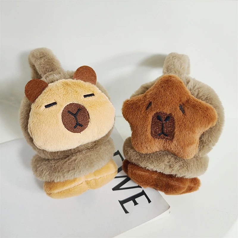 Bonito de pelúcia capivara earmuffs bonito capivara orelha quente earmuffs dos desenhos animados macio capivara earflap pelúcia inverno earflaps