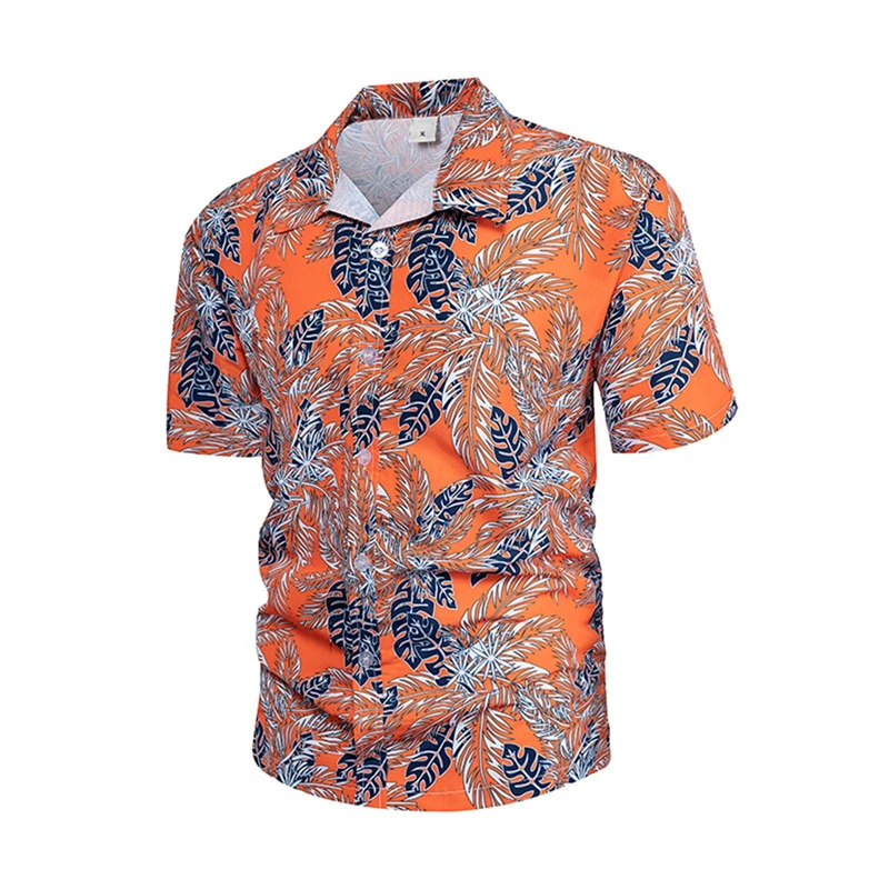 

Summer Men Coconut Tree Printed Hawaiian Shirts Short Sleeve Button down Vacation Casual Beach Top Shirts Clothes Oversized Tees