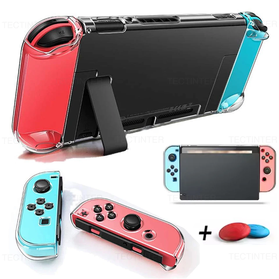 3-in-1 Transparente TPU-Hülle für Nintendo Switch Schutzhülle Schutzschale Split Skin Daumengriffe für Switch-Zubehör