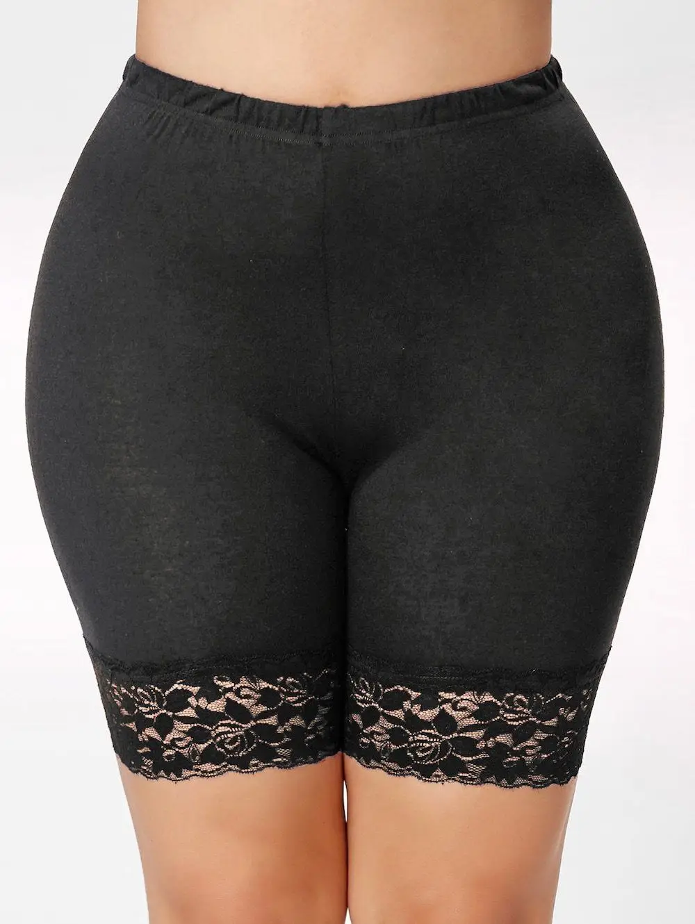 Women\'S Plus Size Lace Stitching Sports Shorts Leggings XL High Waist Hollow Lace Stretch Leggings XL-4XL