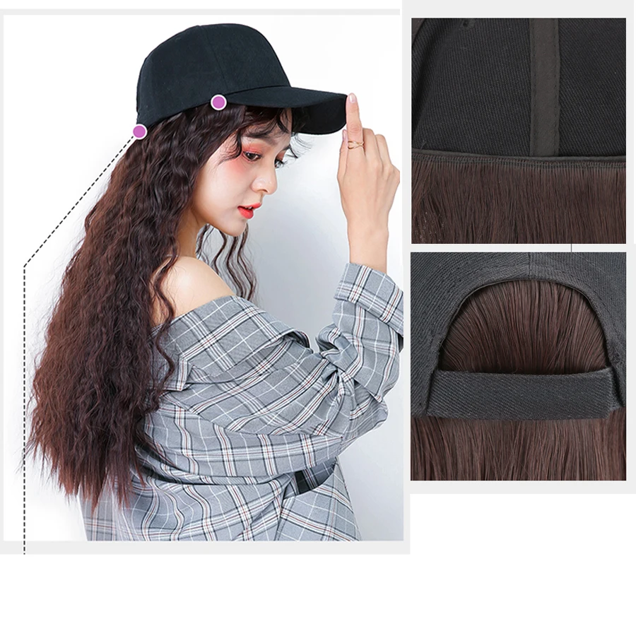 Hat with Hair,Baseball Cap wig,Bronze Blonde Long Wool  Curly Hat Wig for Women,55cm 22 inches