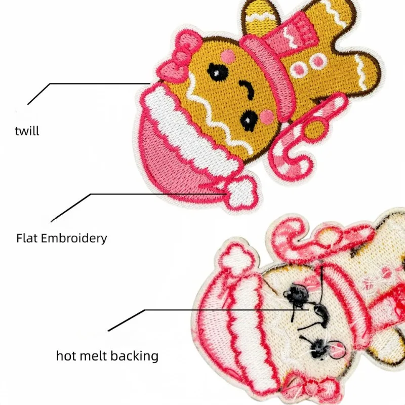 New Creative Pink Christmas Series Sew Iron On Embroidery Patch Gingerbread Man Elk Santa Claus Patches DIY Clothing Decorative
