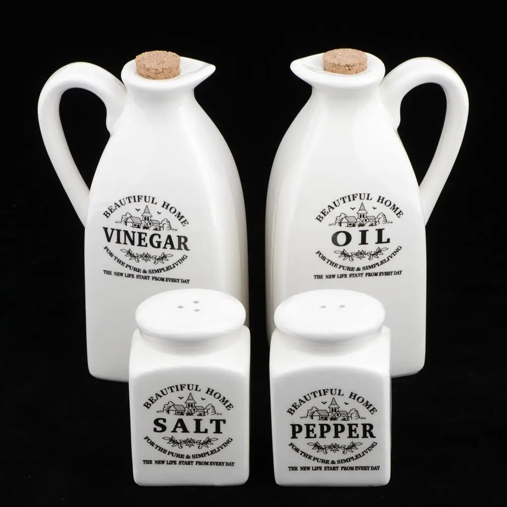 Kitchen Seasoning Storage Set Ceramic Vinegar/Oil Bottle Pepper/