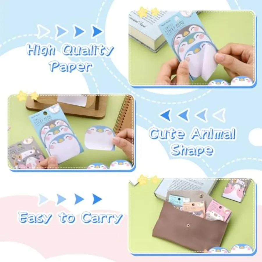 Simpatiche foglietti adesivi Confezione da 6 270 fogli Note adesive per animali dei cartoni animati Kawaii con mini forme di animali per uso scolastico, casa e ufficio S