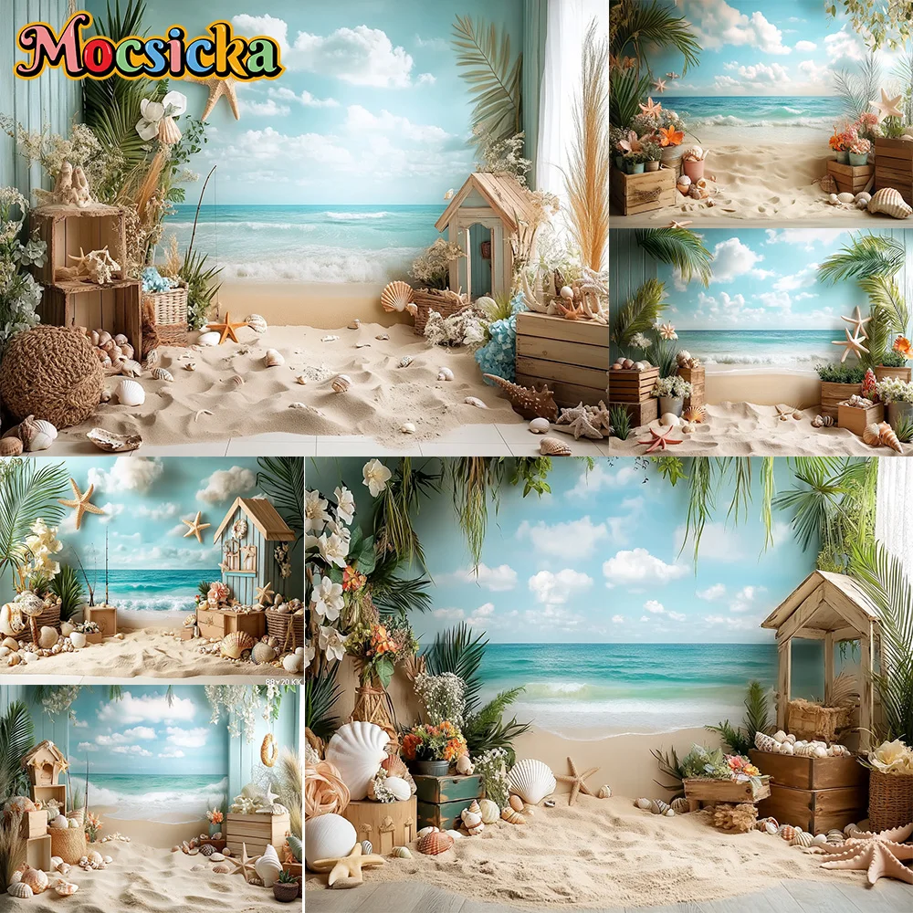 Mocsicka Photography Background Hawaii Beach Palm Trees Ccean Decoration for Newborn Portraits