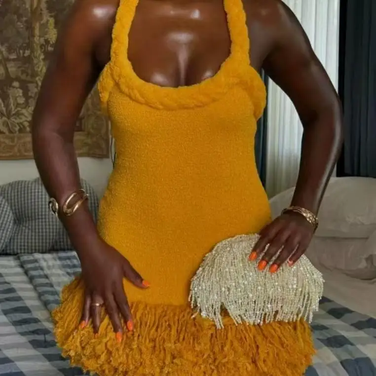 Handgewebter geflochtener Seilfransen Dr. Sexy Bal Rock mit hoher Taille ohne Sve Damen Autumn Faion Dr