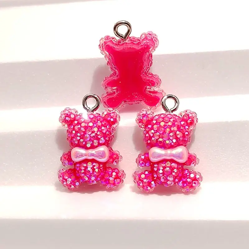 10PCS 18mm*15mm Sequin Bowtie MINI Bear Shiny Charm DIY Resin Necklace Pendant Earrings Bracelet Keychain Decorative Accessories