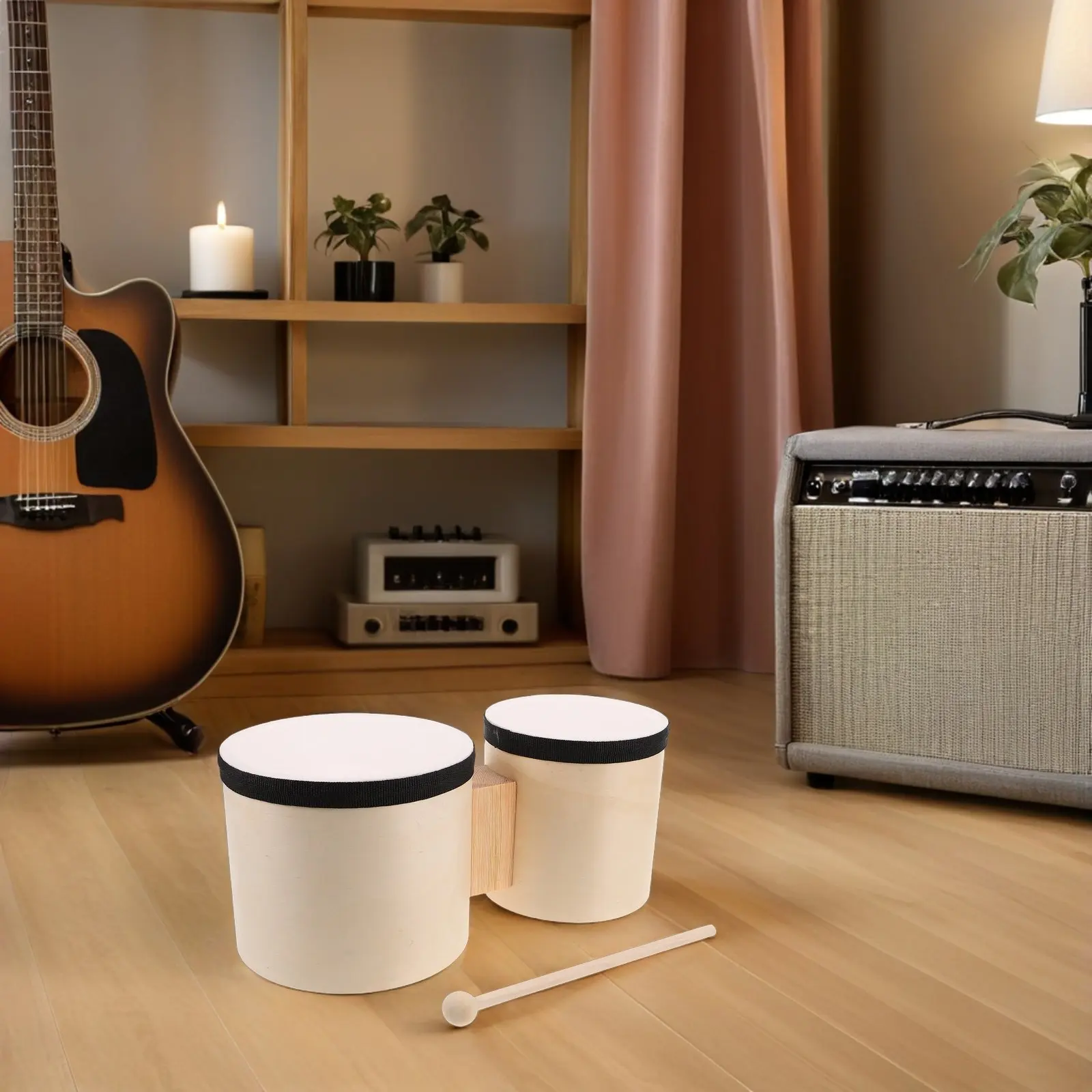 1セット、初心者向けの木製手ドラム（ボンゴ）、5インチと6インチのサイズ、持ち運び可能な音楽打楽器。