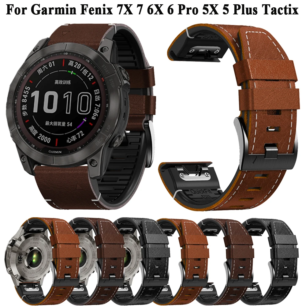 

Ремешок силиконовый для Garmin Fenix 6 6X Pro Sapphire GPS 7 7X 5 5X Plus, кожаный быстросъемный браслет для наручных часов, 26/22 мм