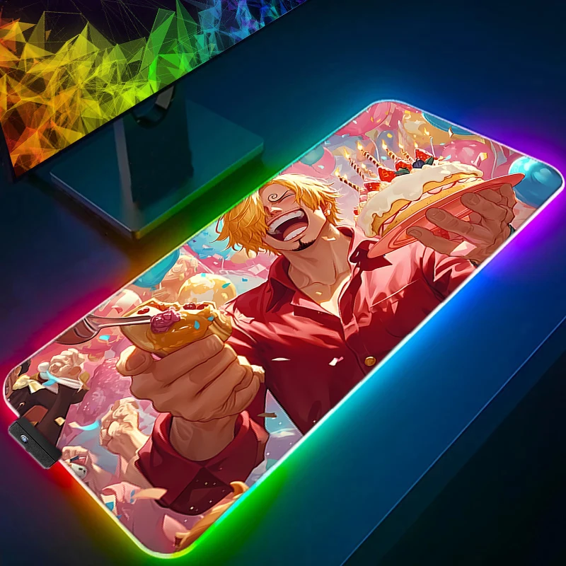 

RGB LED Mouse Pad Office Desk Mat Rubber Keyboard Pad Computer Game Mousepad PC Accessories One Piece Sanji Mouse Mat Tablet Pad