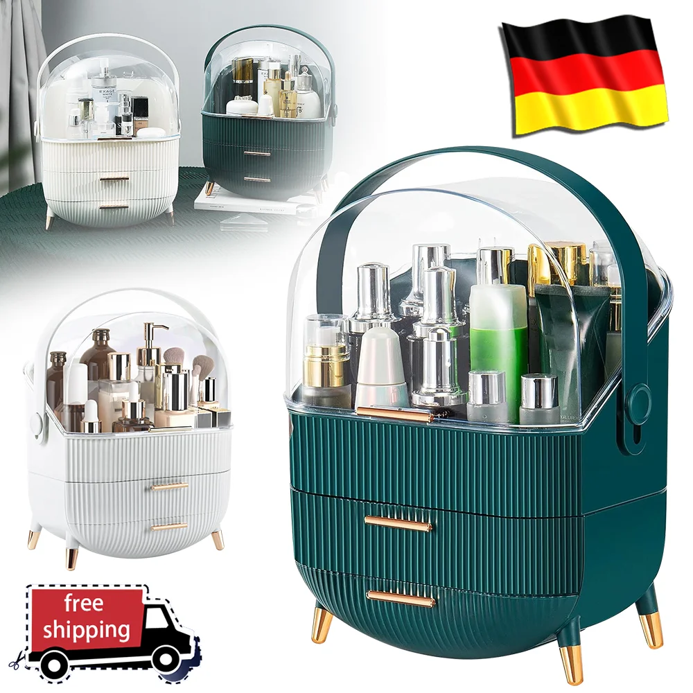 منظم مكياج سطح المكتب، صندوق تخزين مستحضرات التجميل الشفاف، مقاوم للغبار، حاوية مكياج ذات سعة كبيرة، منظم مجوهرات