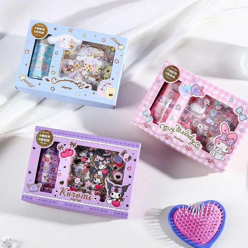 14Pcs/set Cute Sanrio mymelody Kuromi Cinnamoroll New Gold Foil Washi Tape Stickers Set Scrapbooking Diy Journaling Stationery