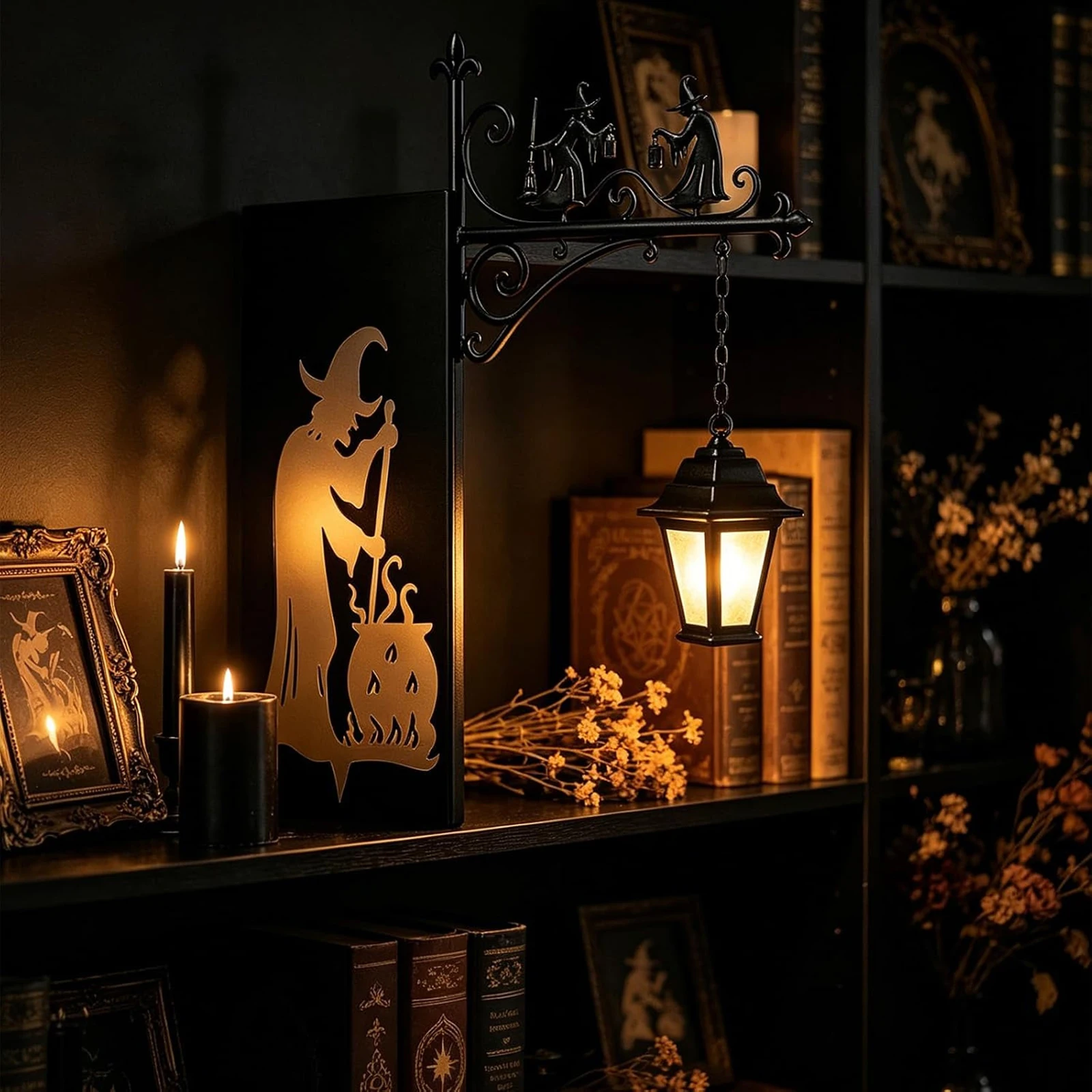 Library Book Shelf Lantern Witch Lamp Halloween Decor Bookshelf Nook Light With Warm Led Nightlight For Bookshelf,Halloween