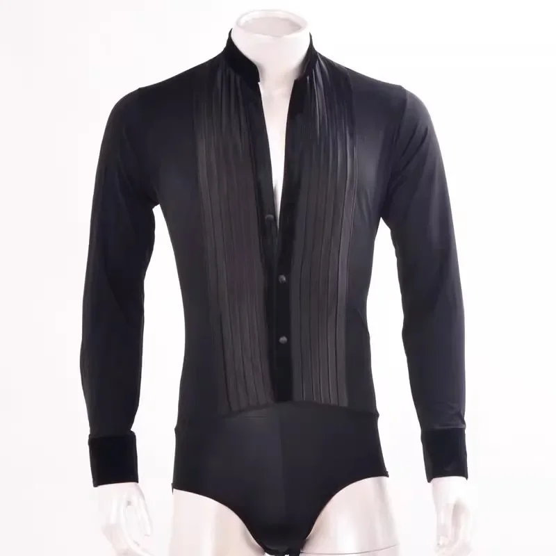 

Male Latin Dance Competition Tops Customized Black Stripe Shirt Ballroom Dance Performance Wear Prom Waltz Dancewear DL11510