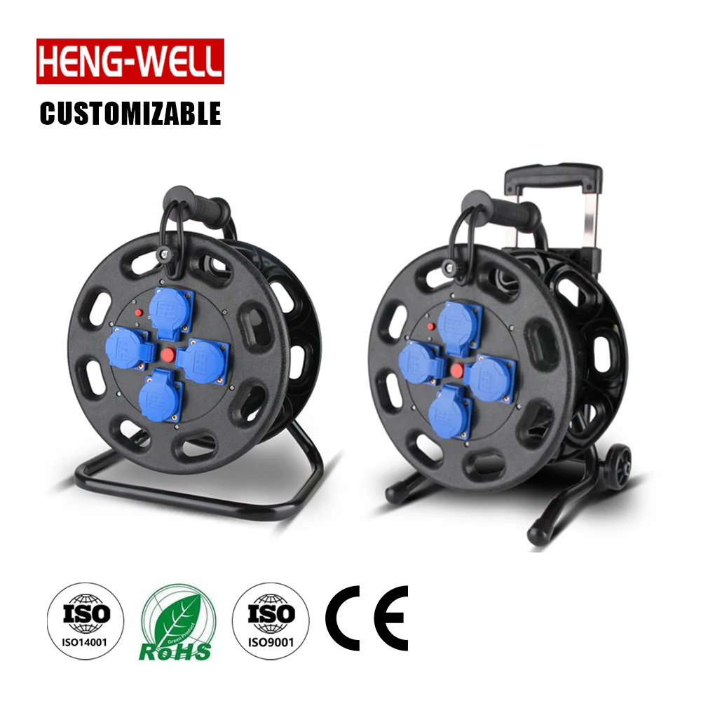 C-E Leakage Protection 4 Way EU Sockets Plug Cord IP44 Extension Cable Reel 100m 50m 40m 25m for Industrial & Outdoor-HDF