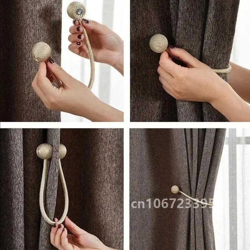 2PCS Magnetic Pearl Ball Curtain Buckles，Tiebacks Backs Curtain Holdbacks Buckle Clips Rods Hook，Home Decorative Accessories New