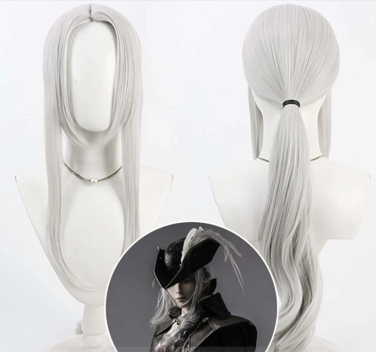 Perruque synthétique longue grise résistante à la chaleur pour Cosplay Maria du jeu Bloodborne