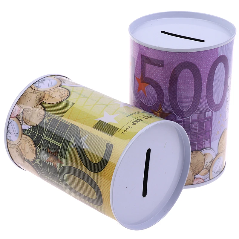 Mealheiro cilíndrico para moedas de euro e dólar cofre_voghion.com