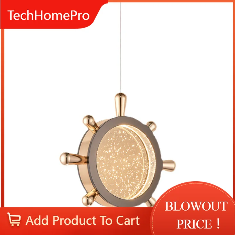 TechHPCabin Steering Wheel Bedroom Small Chandelier Modern Minimalist Bar Pendant Lighting Corridor Crystal Bedside Hanging Lamp