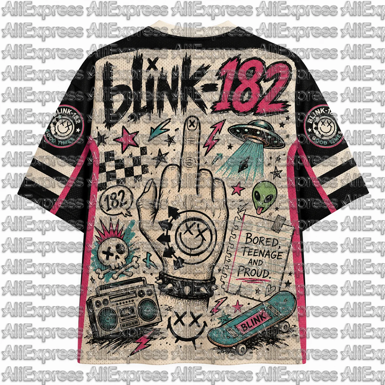 Blink Pop‑Punk Band Graphic Hockey Jersey Men Mesh V‑Neck Short Sleeve T‑Shirt Retro Skate Street Style Unisex Rock Sport Tops
