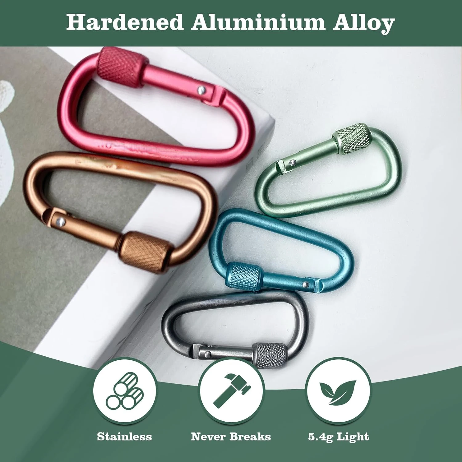 Heavy-Duty Ultra-Strong Premium Locking D-Ring Carabiner Clips - Essential High-Quality Gear for Backpacking Adventure, Camping,