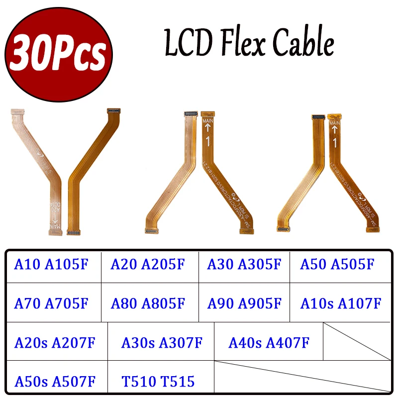 30Pcs， New Main FPC LCD Display Connector To LCD Screen Ribbon Part For Samsung A10 A20 A30 A50 A70 A80 A90 A10s A20S