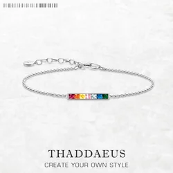 Colourful Stones Delicate Bracelet Link Chain 925 Sterling Silver Bohemia Jewelry Europe Women Gift