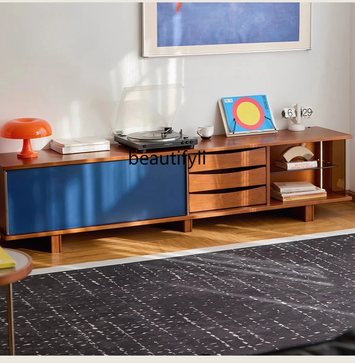 

Retro solid wood TV cabinet antique locker small apartment living room home audio-visual cabinet color matching