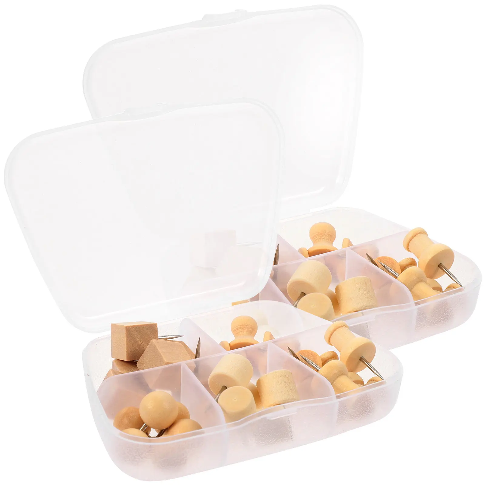 2 Box Lightweight Natural Wood Thumb Tacks Compact Push Pins for Travel Maps Photo Walls Art Crafts Geography Teaching Home