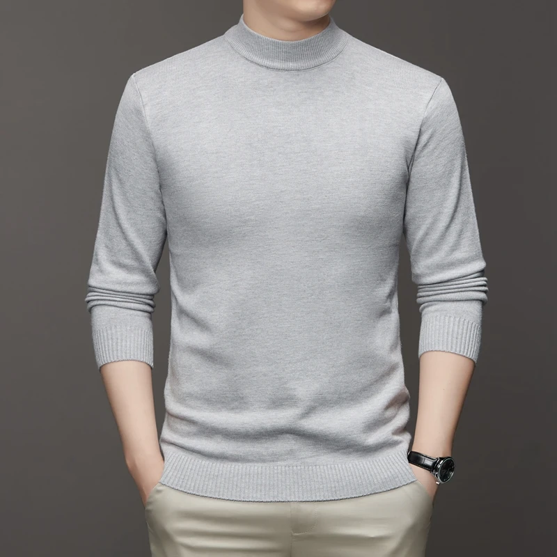 Autumn and Winter Men's and Young Adults' Versatile Base Shirt No-pill Semi-high-neck Warm Sweater