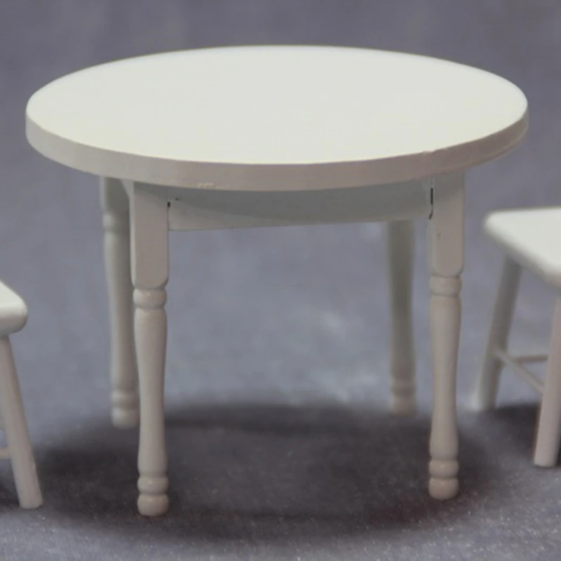 1/12 Scale Doll House Miniature Round Table Chair Set Simulation Furniture Model For Doll House Decoration