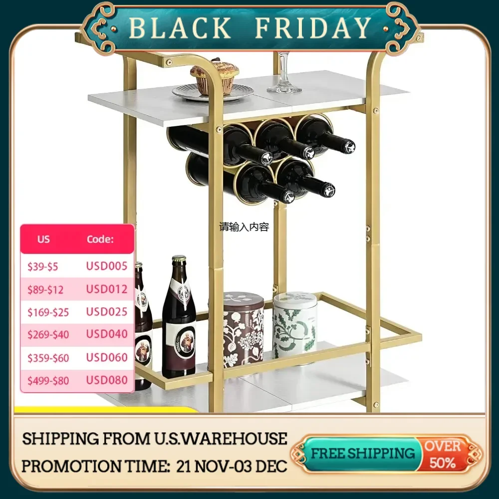 Bar trolley, Home bar service cart, 2-tier beverage cart with lockable wheels, Wine cart with wine rack in small space