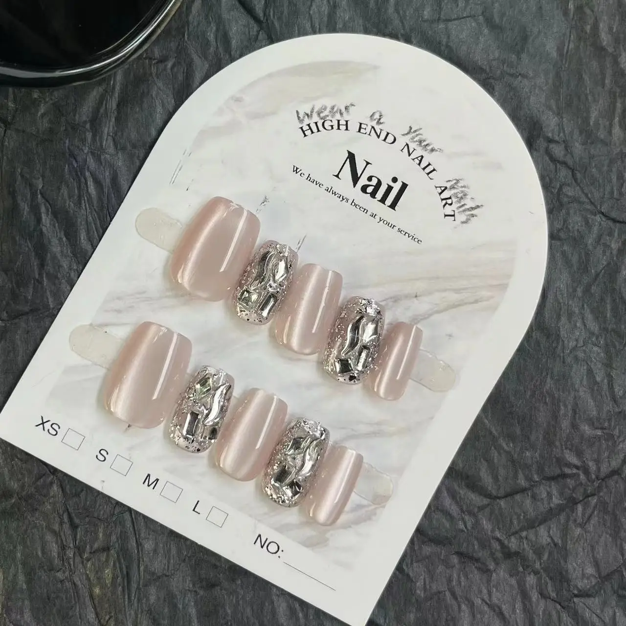 Short Cat Eye 10pcs Nude False Nails Fake Nail Reusable Design Ballet Rhinestone Wearable Full Cover Glitter Nail Tips