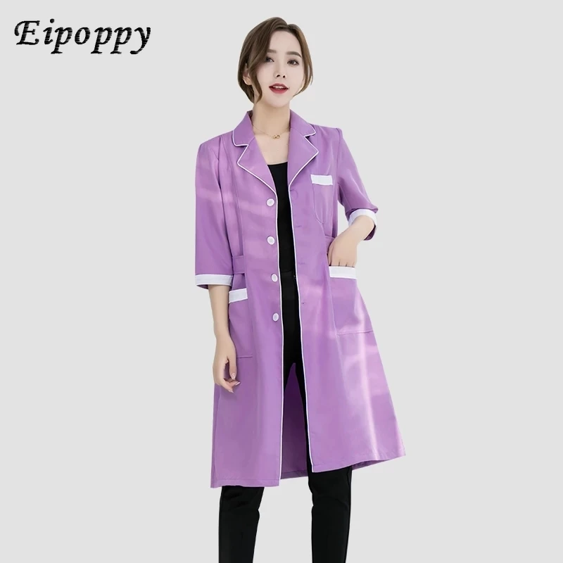 Roupa do trabalho do salão de beleza Uniformes Spa Roupa de trabalho tatuador Casaco de laboratório Roxo Manga Comprida Scrubs Uniforme, Alta Qualidade, Novo Verão
