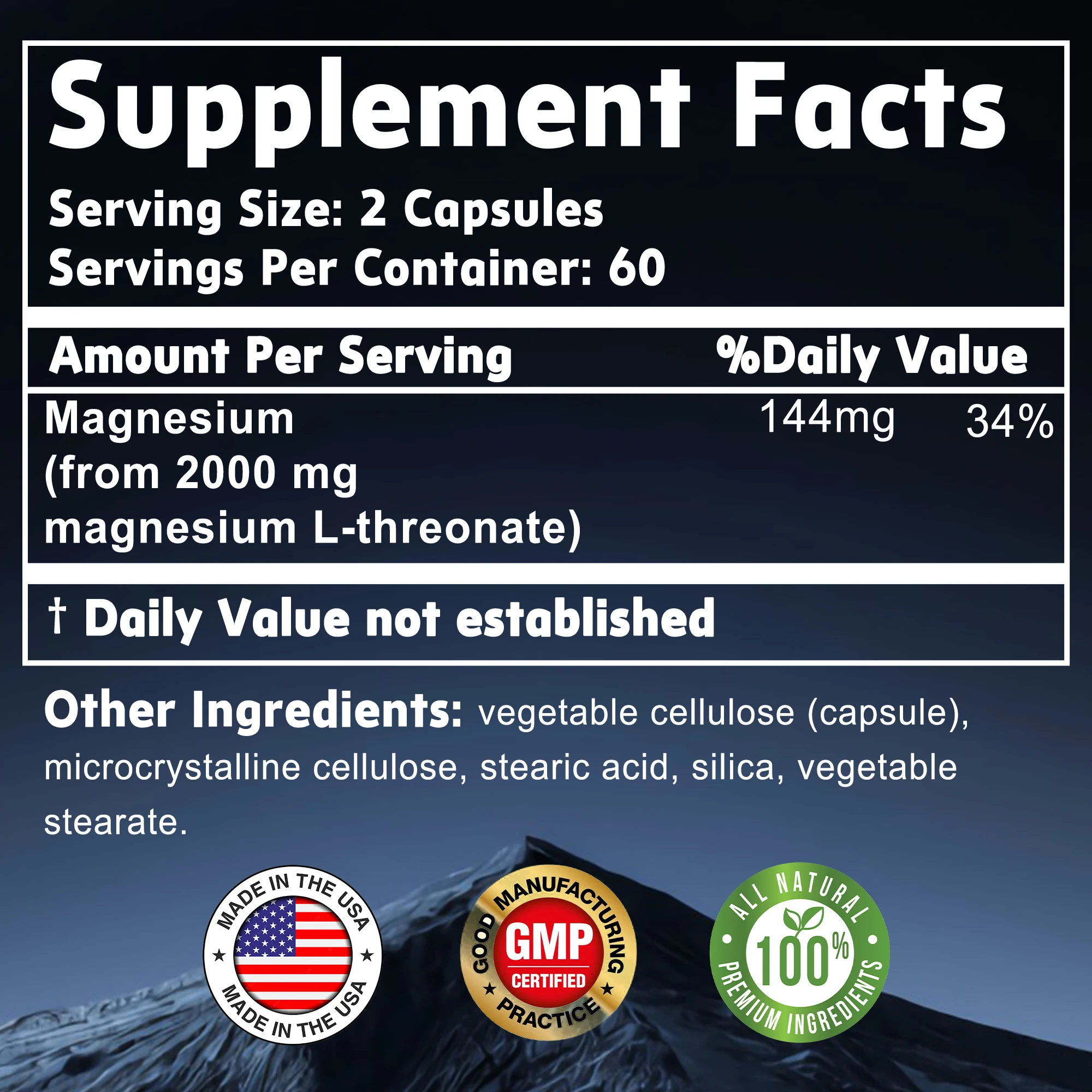 Magnesium L-Threonate Supplement - Calms and Soothes, Reduces Fatigue, Improve Sleep Quality, Enhanced Memory & Mental Clarity