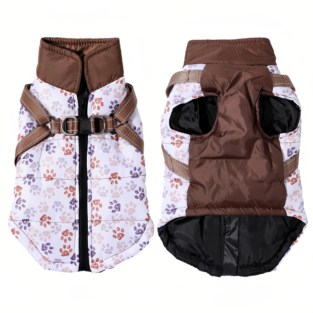 Hundemantel mit Geschirr, warme Winterkleidung für kleine und mittelgroße Hunde, wasserdichter Welpenmantel, Outfits für Chihuahua und Französische Bulldogge – Detail 7