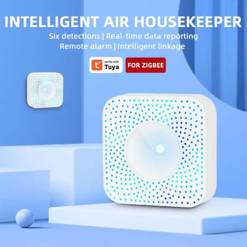 Tuya Zigbee Smart 6-in-1 Air Box PM2.5 Formaldehyde VOC CO2 Temperature & Humidity Detector Automated Air Detector