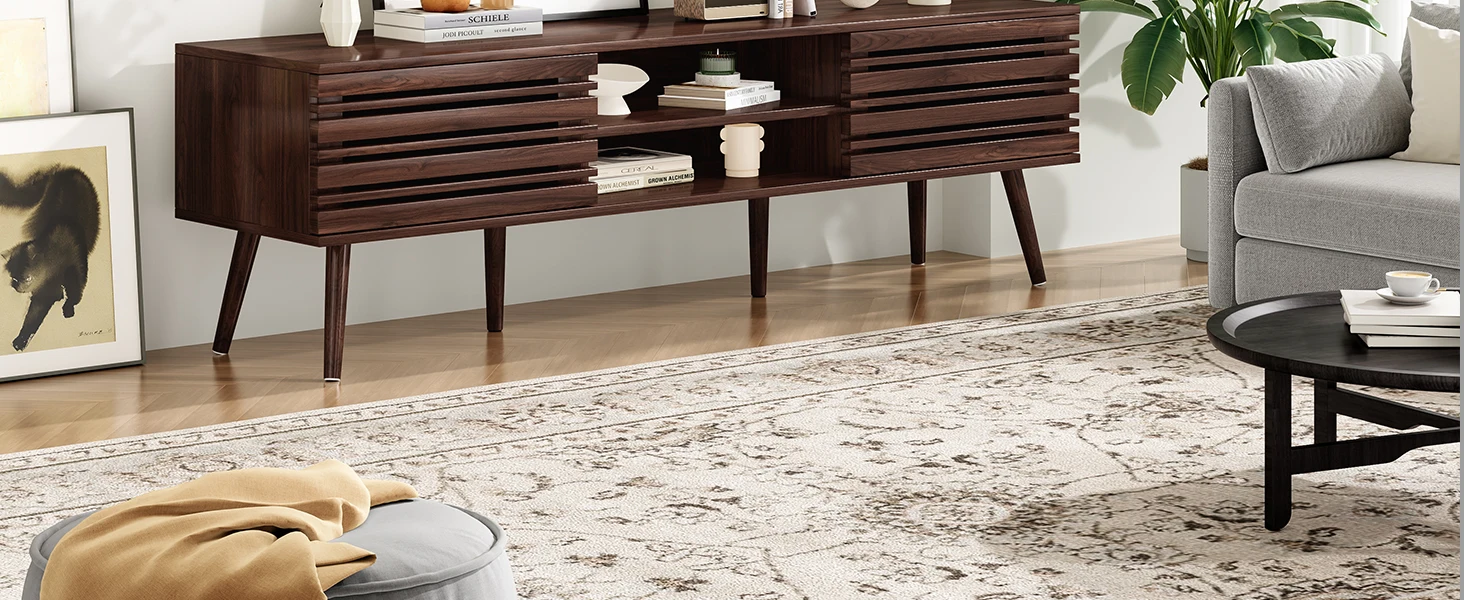 Farini Mid Century Modern TV Stand for TVs Up to 70", Wood Media Console with Storage & Cable Management for Living Room