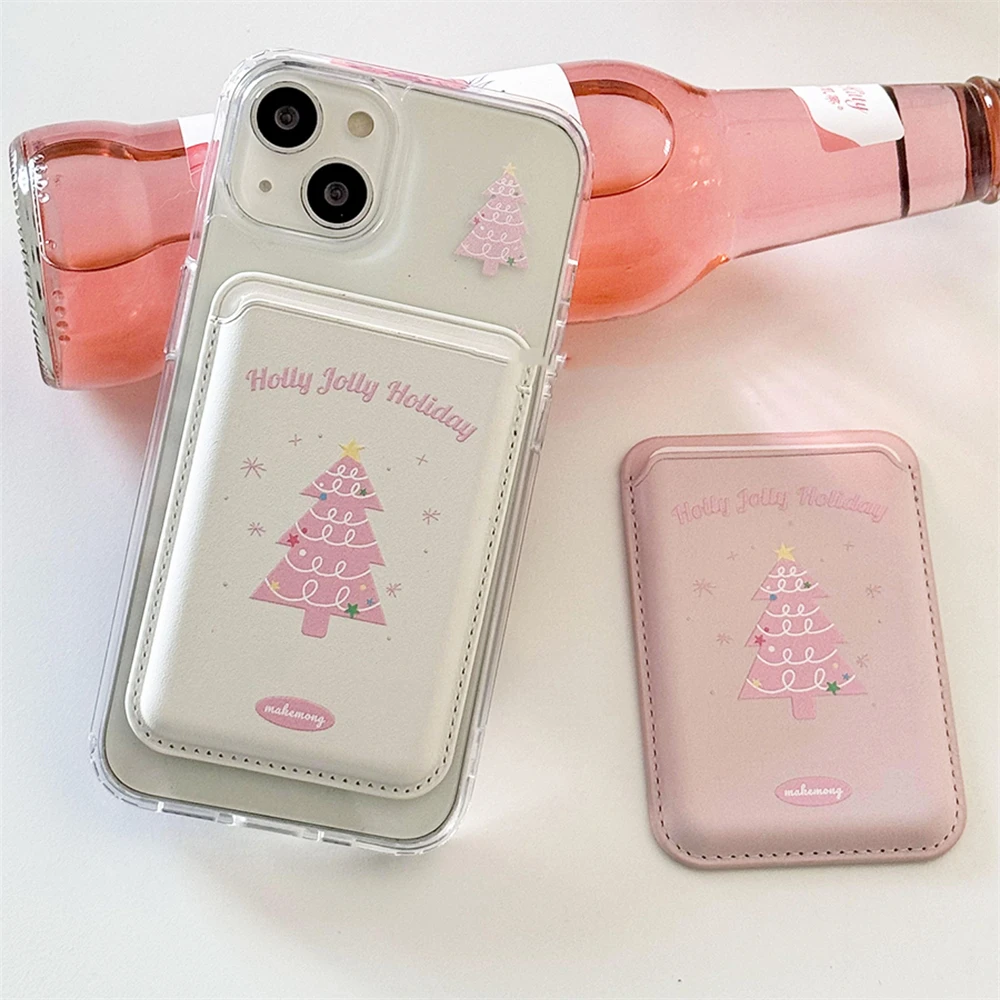 Pink Christmas Tree INS Wallet Card Holder Phone Accessorie Wallet Card Slot Holder Magnetic Wallet With MagSafe Accessorie Gift