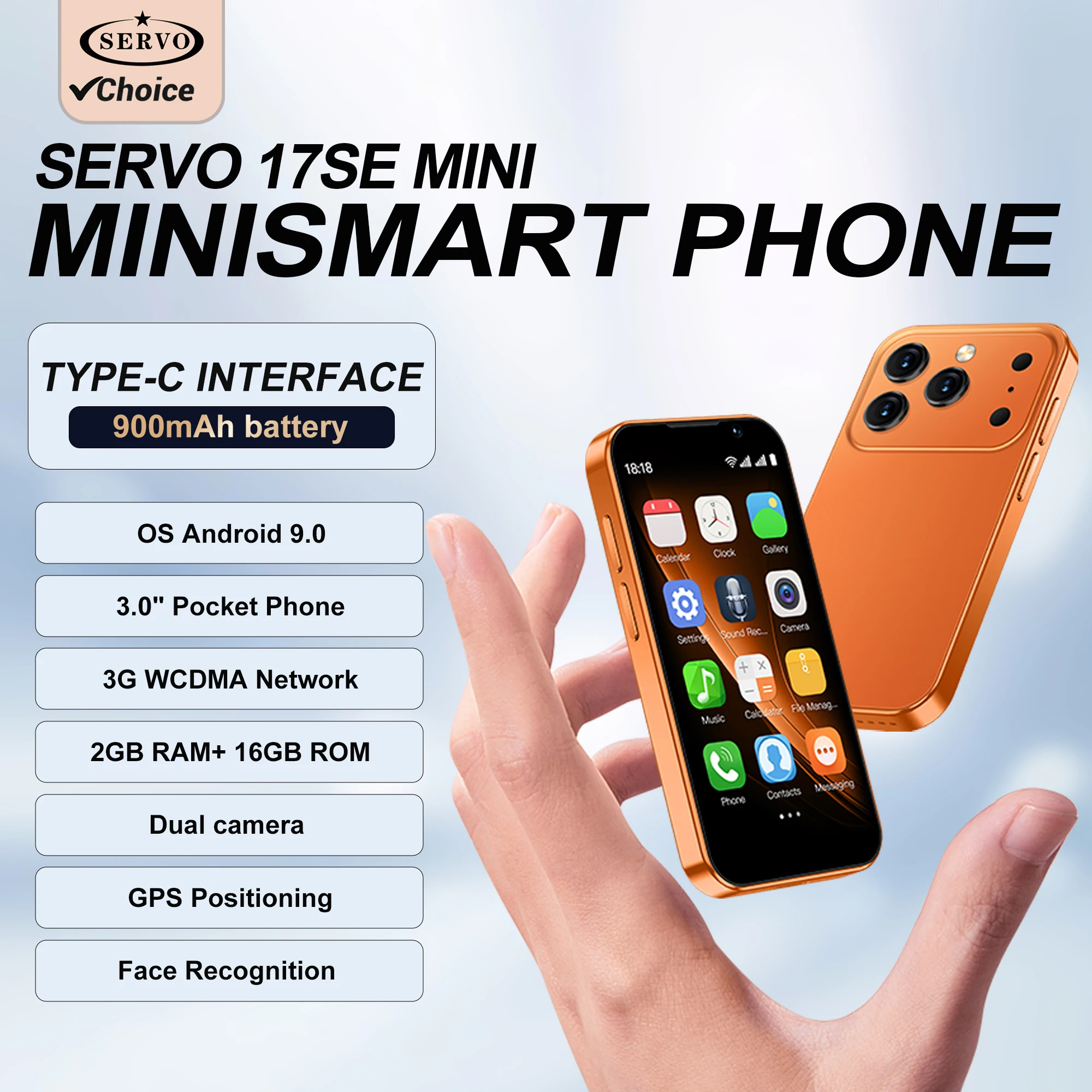SERVO 17SE MINI 3G Smartphone Android 9.0 Dual SIM 2GB+16GB 3.0'' Screen Play Store GPS WiFi Face Unlock MP3 Small Mobile Phones