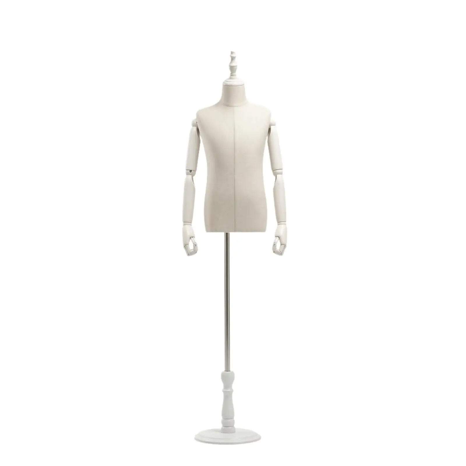 Kids Clothing Mannequin Display Stand with Round Base Cream White Finish Adjustable Pole for Childrens Fashion Boutique Window