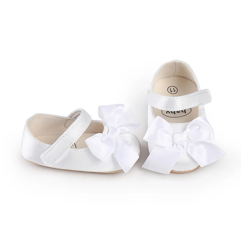 Zapatos de princesa para niñas, zapatos de primeros pasos con parte inferior antideslizante y lazo de cuero PU suave, zapatos para niños pequeños