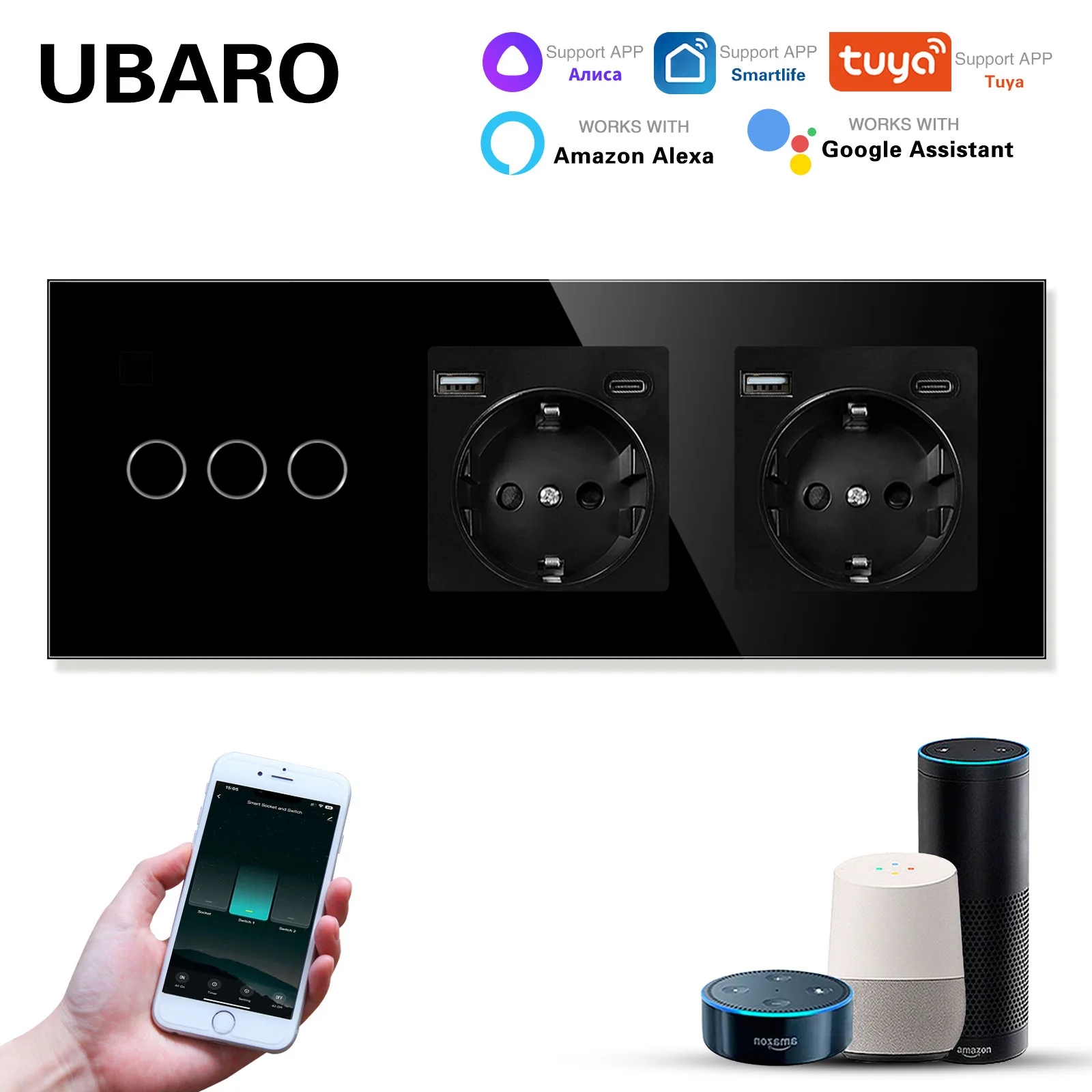 

228 type European standard smart switch socket tempered glass panel Alexa voice graffiti APP zero fire switch batch