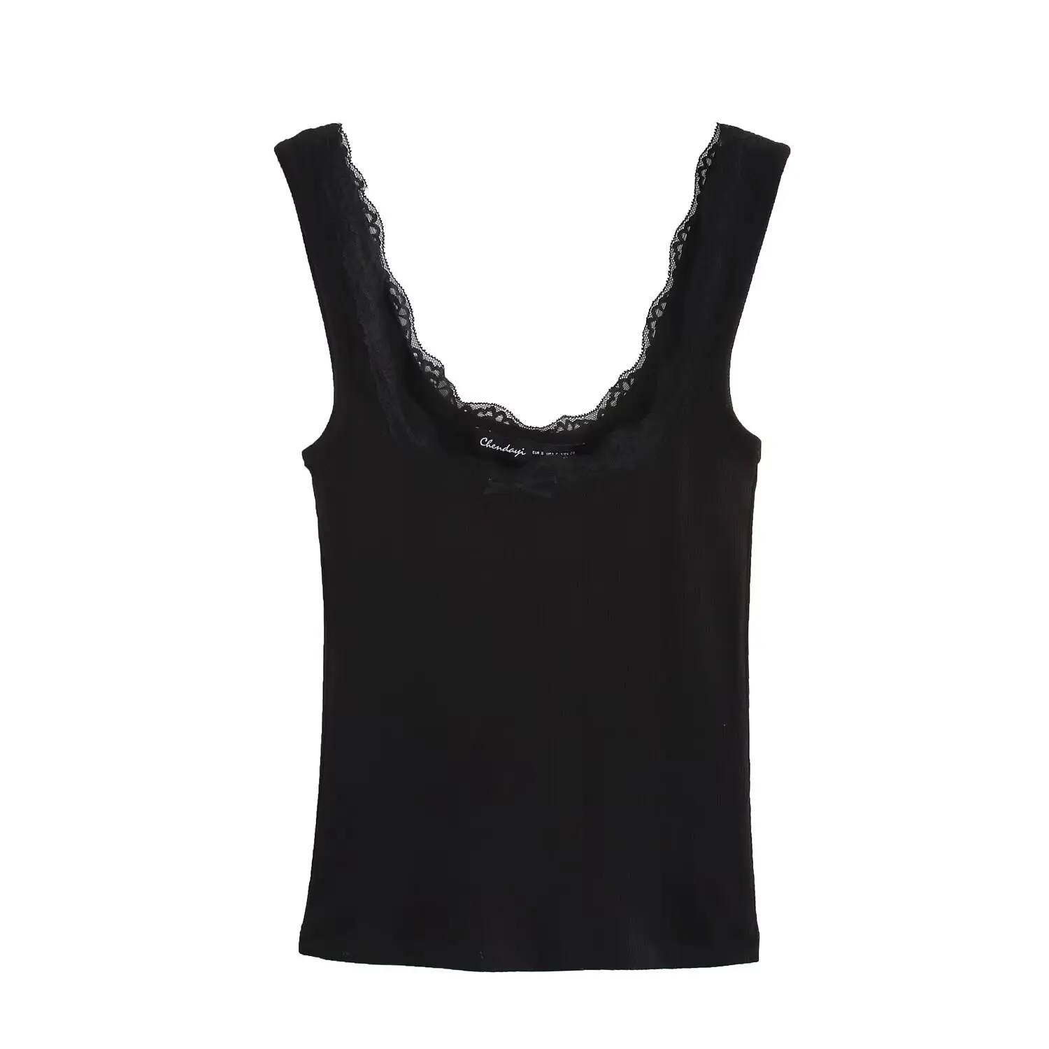 DUOPERI نساء موضة الصلبة الدانتيل هيم محبوك سترة الدبابات خمر الأشرطة ساحة طوق أنثى شيك سيدة تانك القمم #5