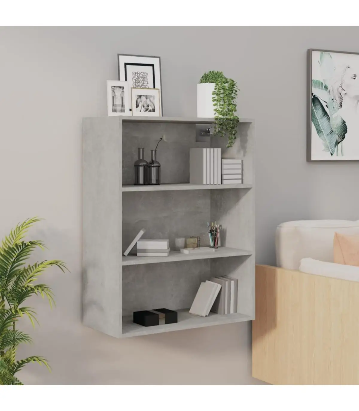 Sideboards wall hanging cabinet gray concrete 69,5x32,5x90 cm